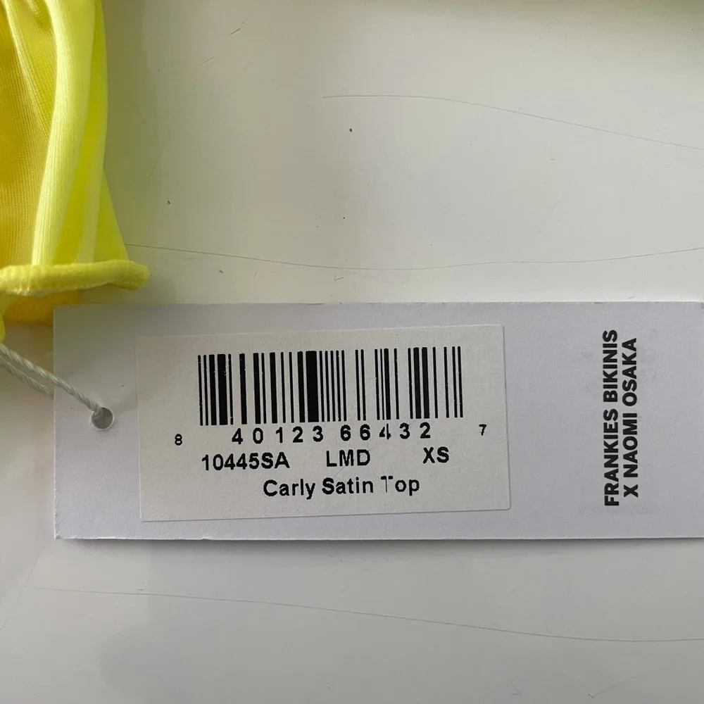 NWT Frankies Bikinis CARLY RUFFLE SATIN BIKINI TOP yellow xSmall